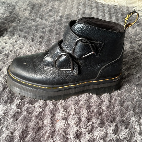 Dr. Martens Black Leather Platform Ankle Boots with Heart Buckles - Picture 2 of 5